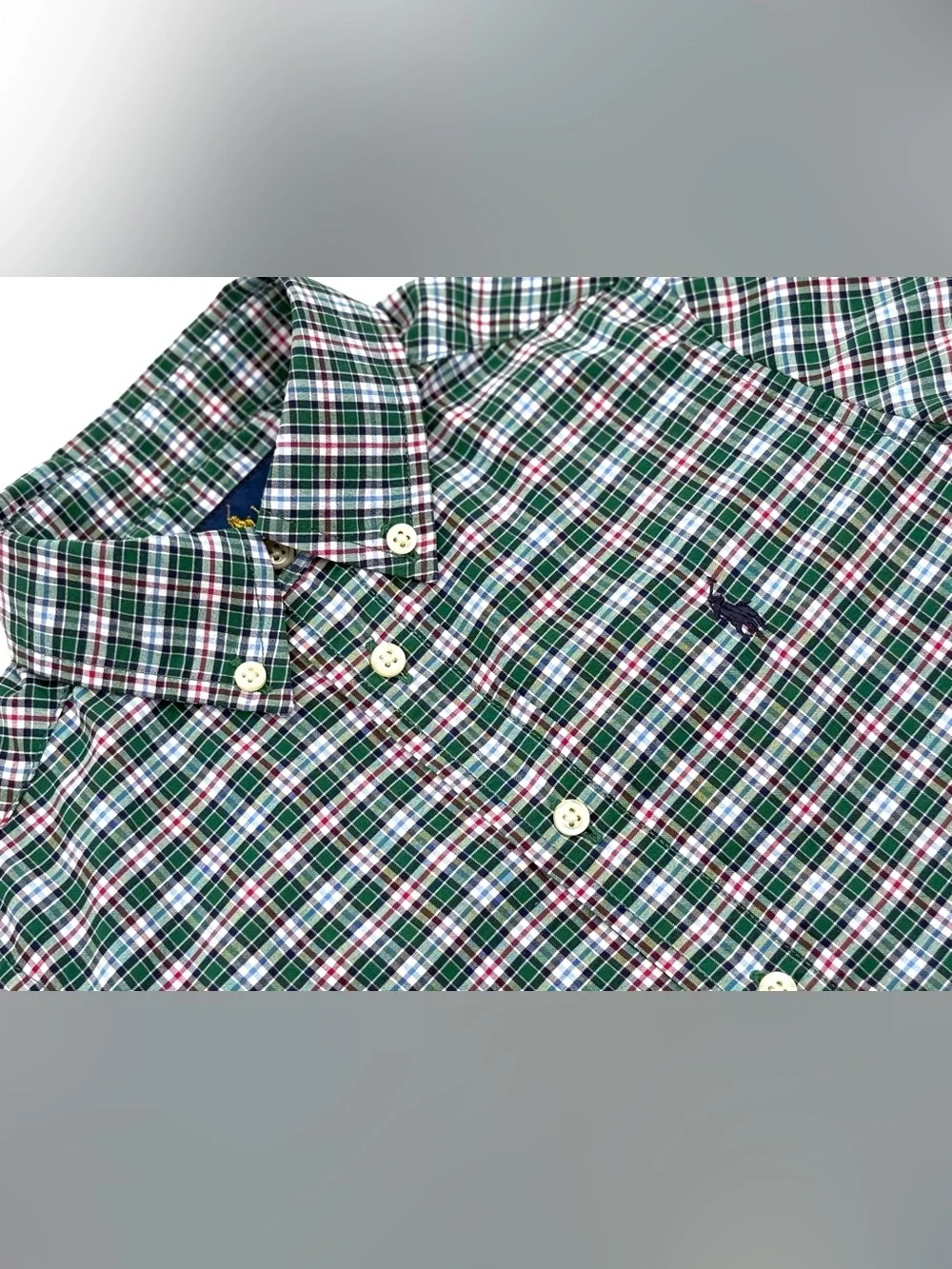 EUC Ralph Lauren Boys Holiday / Christmas Plaid Button Down Shirt In Green 4/4T